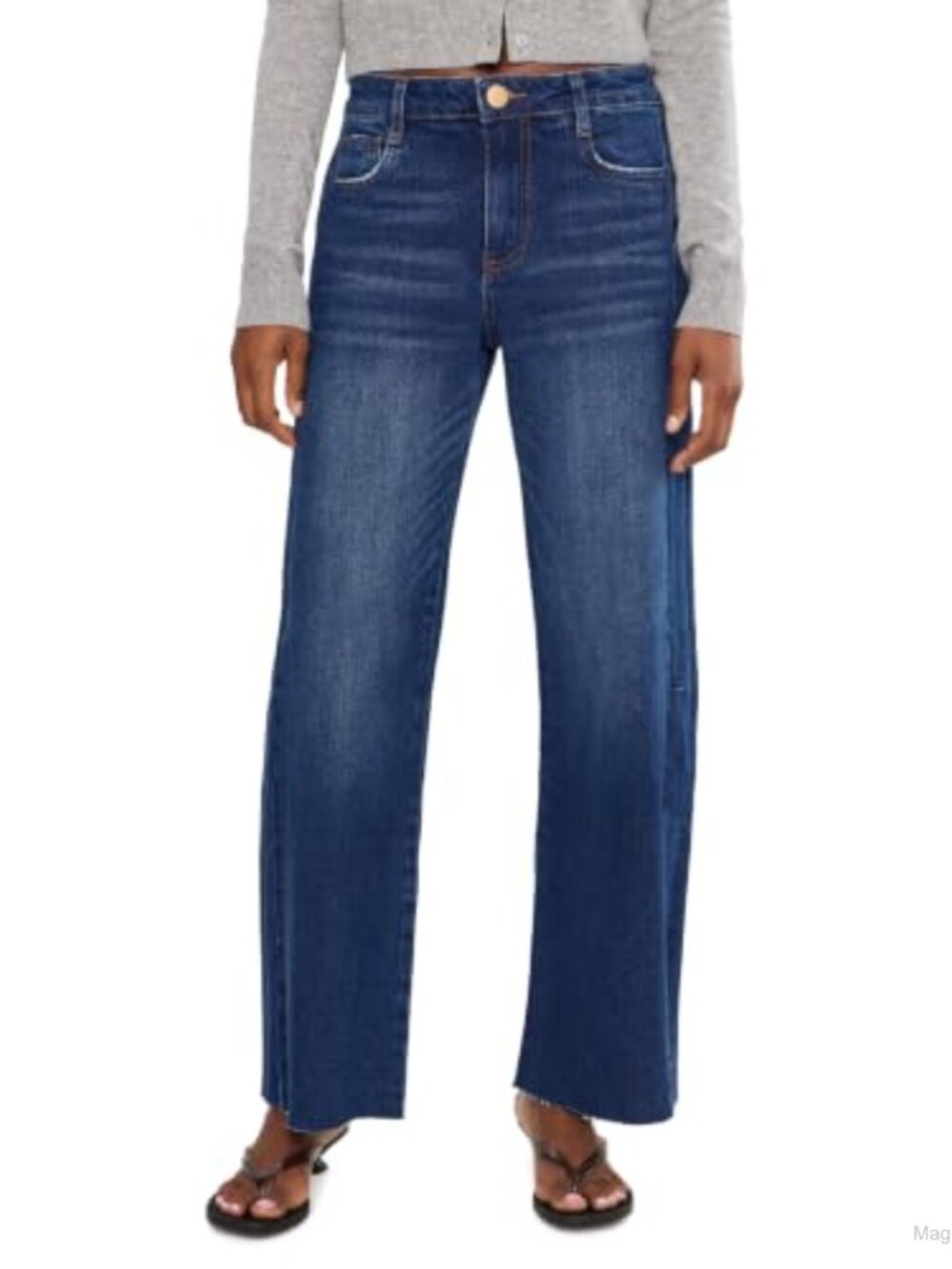 High-Rise Wide Leg Jeans with Side Panel and Raw Hem